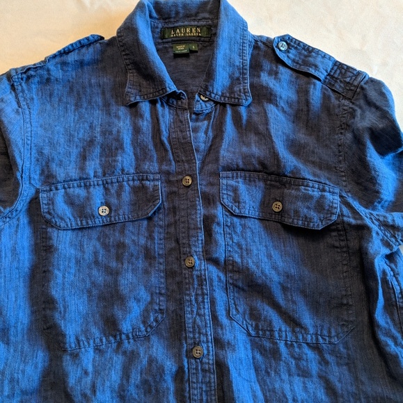 Ralph Lauren Dark Blue Chambray Linen Button Down - Picture 6 of 8
